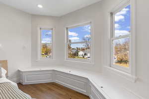 Unfurnished room with light wood-style flooring and recessed lighting