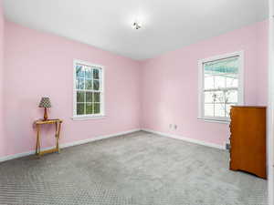 Unfurnished room featuring carpet and baseboards