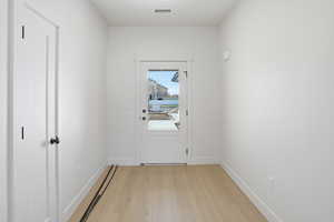 Front Door with accompanying coat closet