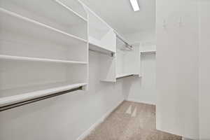 Spacious closet with light colored carpet