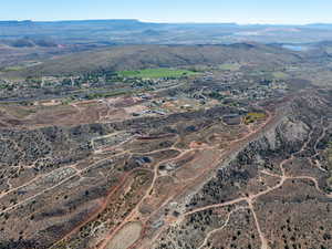 Aerial overview of property's location featuring mountains