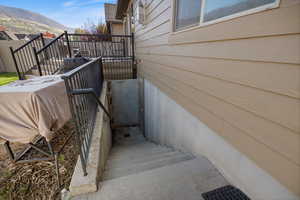 Stairs featuring a mountain view