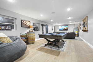 Game room featuring billiards, wet bar and family room