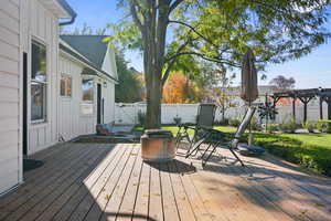 Deck with a fenced backyard