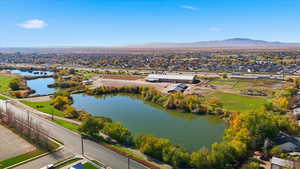 Aerial view of a water and mountain view