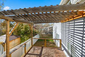 Wooden deck featuring a pergola