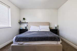 Bedroom with carpet flooring