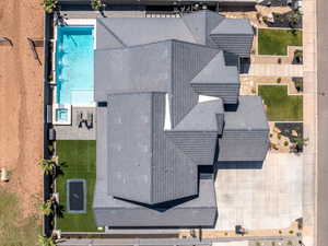 Drone / aerial view of a pool area