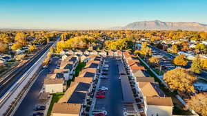 Aerial view of a mountain backdrop