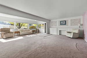 Living area with carpet floors