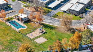 Bird's eye view of a pool area