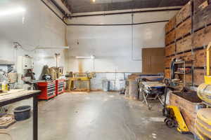 Garage with a workshop area