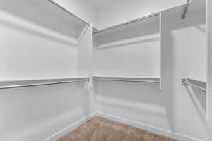 Spacious closet with light colored carpet