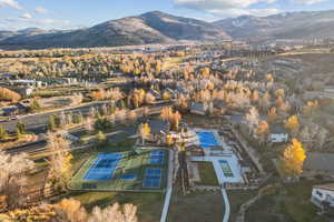 Drone / aerial view of a mountain backdrop
