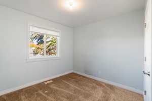 Carpeted empty room with baseboards