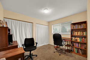 Office area featuring carpet