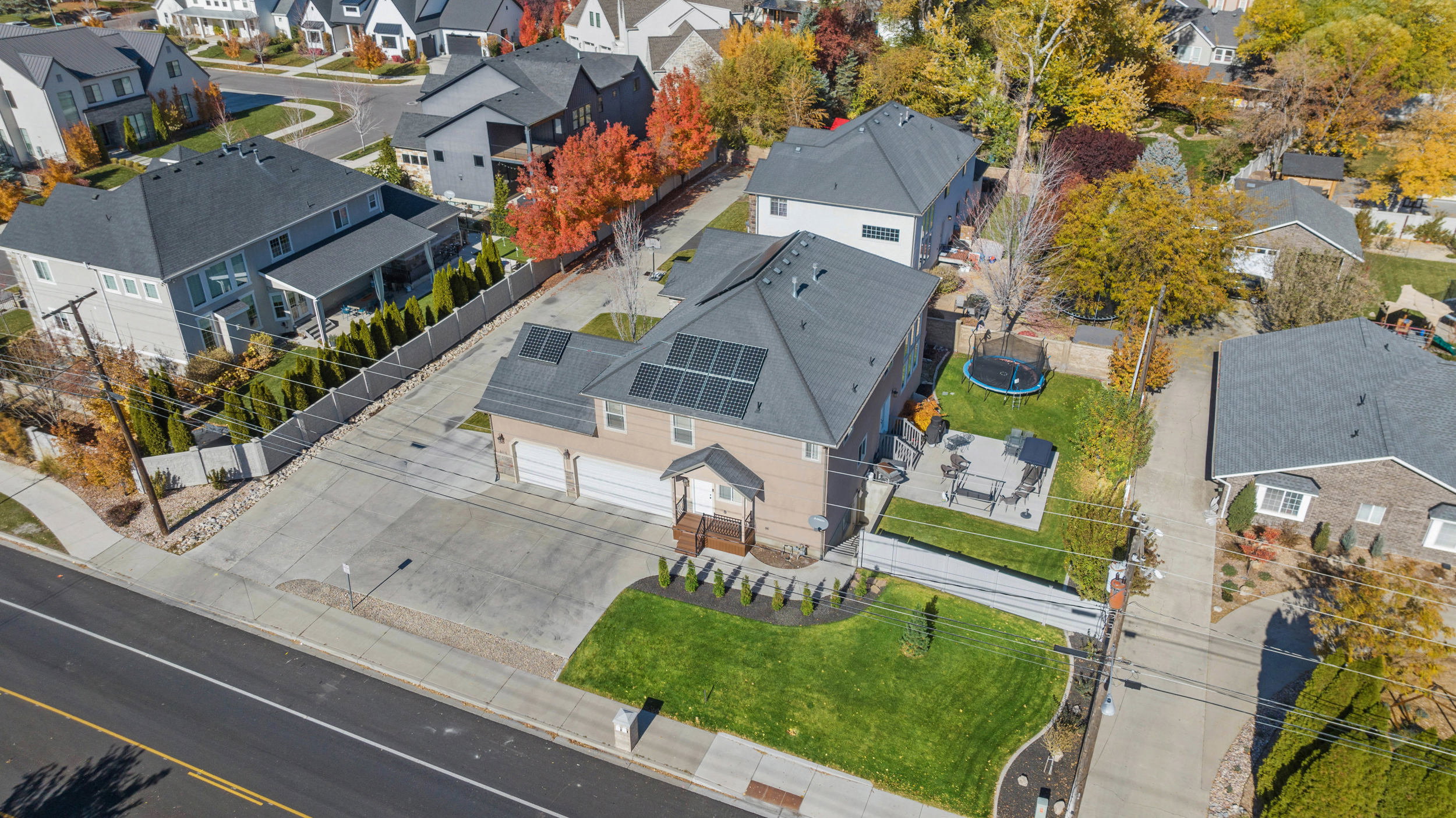Aerial perspective of suburban area