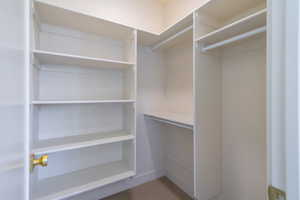 Spacious closet with light carpet