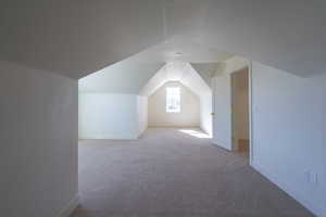 Additional living space with carpet and vaulted ceiling