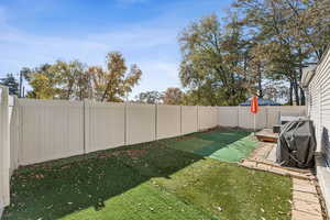 Fenced backyard featuring a patio area