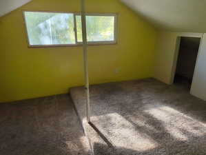 Bonus room with vaulted ceiling and carpet floors