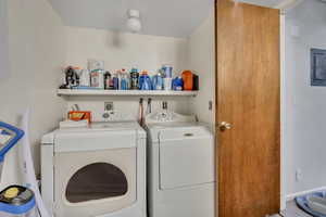 Laundry room with washer and dryer and electric panel