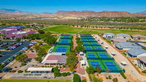 Aerial perspective of suburban area featuring mountains