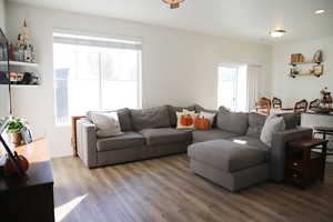 Living room with wood finished floors