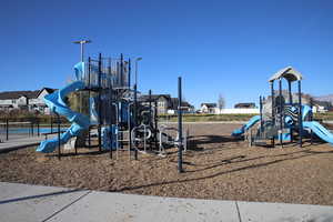 Community playground with a residential view
