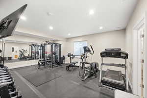 Gym with recessed lighting