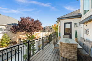 Deck featuring a residential view and outdoor dining space