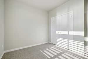 Unfurnished bedroom with carpet floors and a closet
