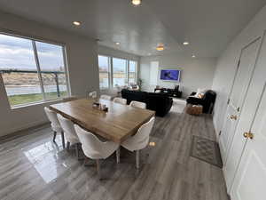 Dining area featuring recessed lighting and wood finished floors