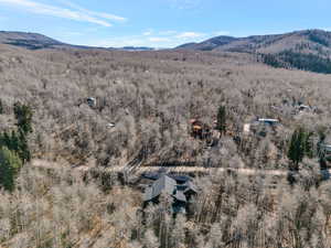 Drone / aerial view of a mountainous background