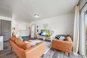 Living room featuring wood finished floors and baseboards