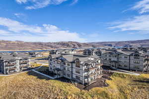 Bird's eye view of a mountainous background