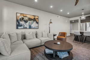 Living room with recessed lighting