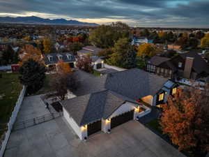 Aerial view at dusk of a mountain view