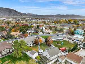Aerial perspective of suburban area featuring mountains