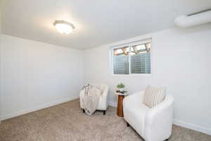 Bedroom featuring carpet, a textured ceiling, and a closet