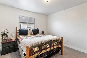 Bedroom featuring baseboards and carpet