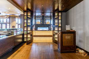 Bar area featuring wood ceiling and recessed lighting