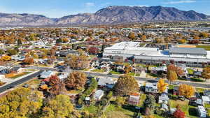 Aerial perspective of suburban area featuring mountains