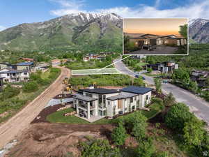 View from above of property with a mountainous background showing where home will be built
