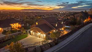 Aerial view at dusk of a residential view