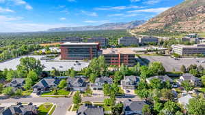 Bird's eye view of a mountainous background