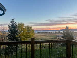 View of balcony at dusk