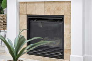 Detailed view of a tile fireplace