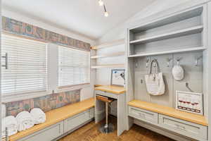 Custom built coffee bar and storage for pantry items