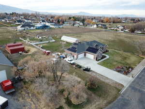 Aerial perspective of suburban area with mountains